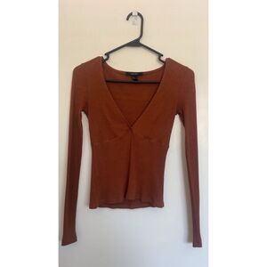 Forever 21 Brown Fitted Long Sleeve Blouse